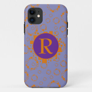 Monogram Initiaal Oranje Paarse vierkantscirkels K Case-Mate iPhone Case