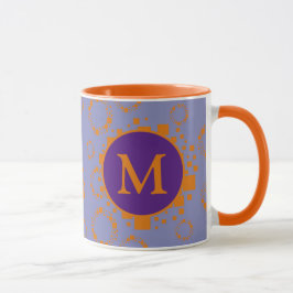 Monogram Initiaal Oranje Paarse vierkantscirkels M Mok