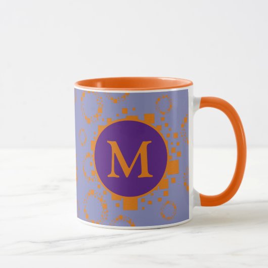 Monogram Initiaal Oranje Paarse vierkantscirkels M Mok (Rechts)