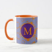 Monogram Initiaal Oranje Paarse vierkantscirkels M Mok (Links)