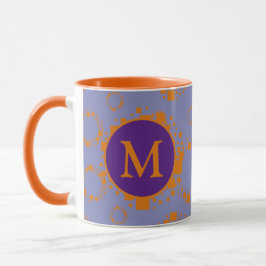 Monogram Initiaal Oranje Paarse vierkantscirkels M Mok
