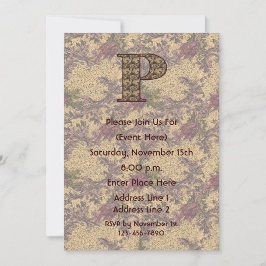 Monogram Initiaal P Elegant Floral Invite Kaart (Voorkant)