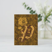 Monogram Initiaal P Elegante Gouden Pioen Roos Blo Briefkaart (Staand voorkant)
