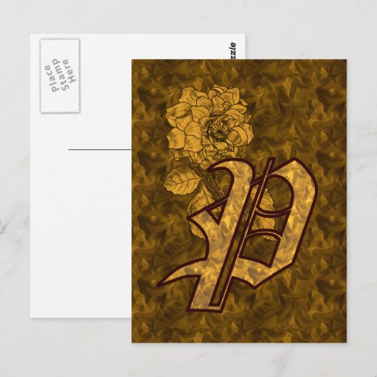Monogram Initiaal P Elegante Gouden Pioen Roos Blo Briefkaart (Voorkant / Achterkant)