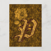 Monogram Initiaal P Elegante Gouden Pioen Roos Blo Briefkaart (Voorkant)