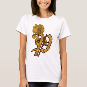 Monogram Initiaal P Elegante Gouden Pioen Roos T-shirt