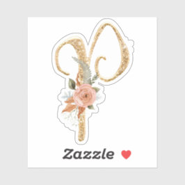 Monogram Initiaal P Goud Glitter Pioen Roos Bloeme Sticker