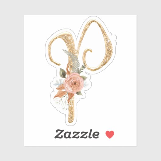 Monogram Initiaal P Goud Glitter Pioen Roos Bloeme Sticker (Vel)