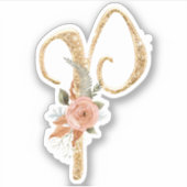 Monogram Initiaal P Goud Glitter Pioen Roos Bloeme Sticker (Voorkant)