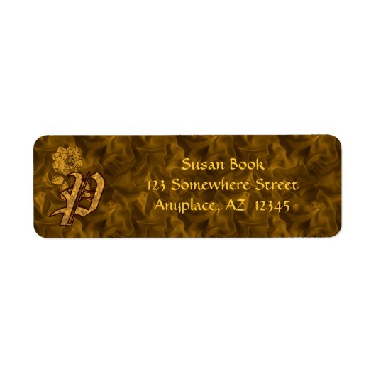 Monogram Initiaal P Gouden Pioen Retouradres Etiket (Voorkant)