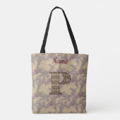 Monogram Initiaal P Vintage Bloemmotief Persoonlij Tote Bag (Achterkant)