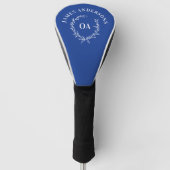 Monogram initiaal paar krans modern elegant blauw golfheadcover (Voorkant)