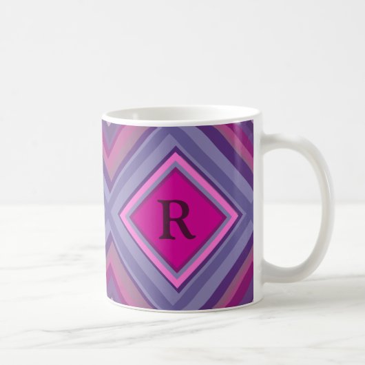 Monogram Initiaal Paars roze diamantpatroon Koffiemok (Rechts)