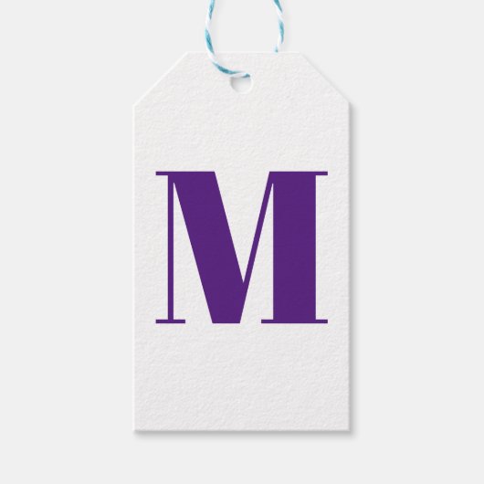 Monogram initiaal paars violet wit aanpassen cadeaulabel (Voorkant)