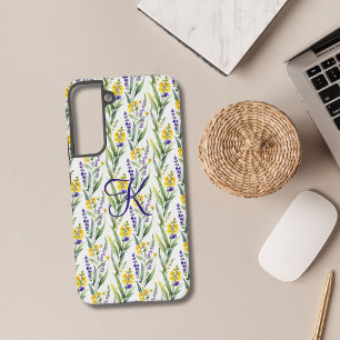 Monogram Initiaal Paarse Gele Wilde Bloem Cadeau H Samsung Galaxy Hoesje