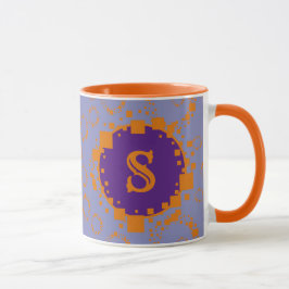 Monogram Initiaal Paarse Oranje Digitale Beetkunst Mok