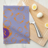 Monogram Initiaal Paarse Oranje vierkantscirkels K Theedoek (Quarter Fold)