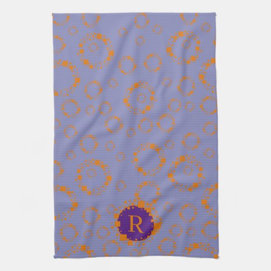 Monogram Initiaal Paarse Oranje vierkantscirkels K Theedoek (Verticaal)