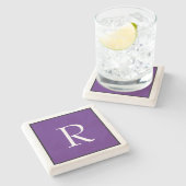 Monogram Initiaal Paarse Witte Naam Aangepast Stenen Onderzetter (Zijkant)