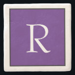 Monogram Initiaal Paarse Witte Naam Aangepast Stenen Onderzetter<br><div class="desc">Ontworpen met tekst sjabloon voor monogrammed initiaal dat u kunt aanpassen!</div>