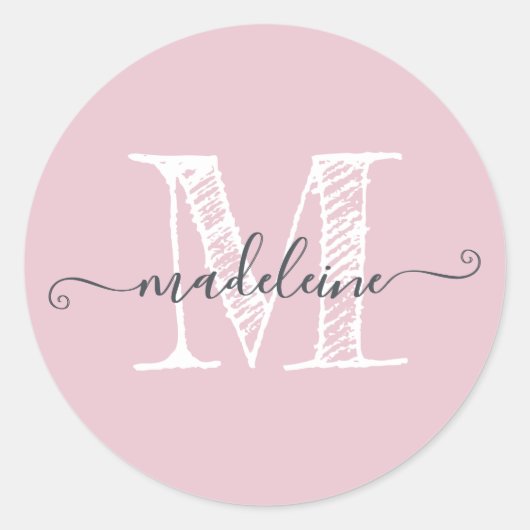 Monogram Initiaal Parfait Pink Ronde Sticker (Voorkant)