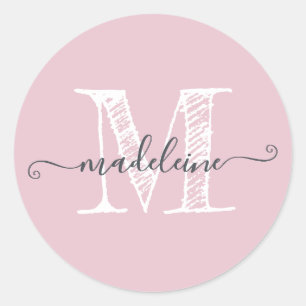 Monogram Initiaal Parfait Pink Ronde Sticker