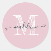 Monogram Initiaal Parfait Pink Ronde Sticker (Voorkant)