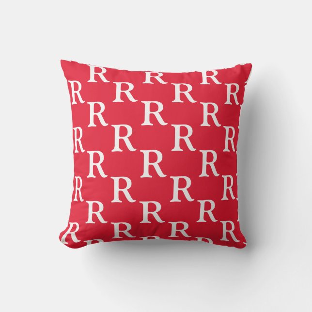 Monogram Initiaal Patroon Naam Rood Wit Kleurrijk Buitenkussen (Voorkant)
