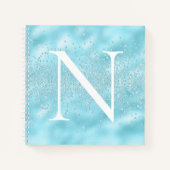 Monogram Initiaal Powder Blue Sparkles Bling Notitieboek (Voorkant)
