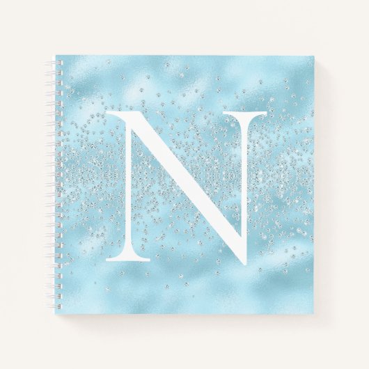 Monogram Initiaal Powder Blue Sparkles Bling Notitieboek (Voorkant)
