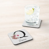 Monogram Initiaal Q Pink Boho Floral Bier Onderzetter (Rechterzijde)