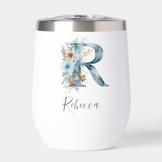 Monogram Initiaal R Blauw Bloemmotief Waterverf Ca (Voorkant)