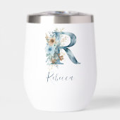 Monogram Initiaal R Blue Floral Waterverf Gift Her (Voorkant)