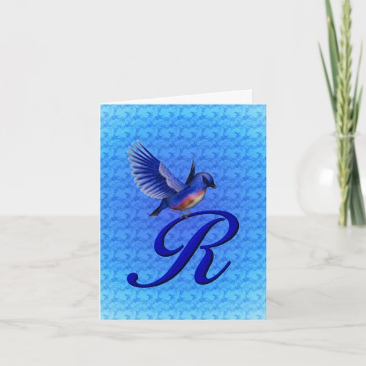 Monogram Initiaal R Elegant Bluebird Card Notitiekaartje (Voorkant)