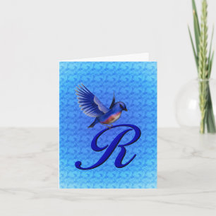 Monogram Initiaal R Elegant Bluebird Card Notitiekaartje