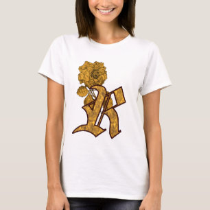 Monogram Initiaal R Elegante Gouden Pioen Roos Blo T-shirt