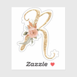 Monogram Initiaal R Goud Glitter Pioen Roos Bloeme Sticker