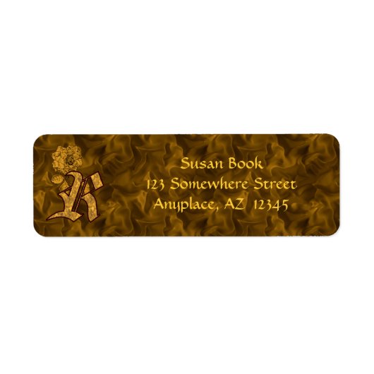 Monogram Initiaal R Gouden Pioen Retouradres Etiket (Voorkant)
