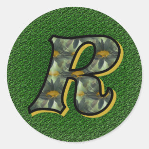 Monogram Initiaal R Madeliefjes Bloem Kunst Ronde Sticker