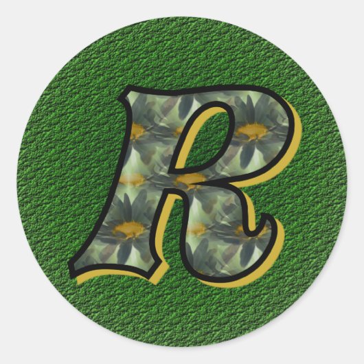 Monogram Initiaal R Madeliefjes Bloem Kunst Ronde Sticker (Voorkant)
