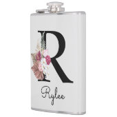 Monogram Initiaal R Pink Boho Girly Bloemen Heupfles (Links)