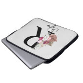 Monogram Initiaal R Pink Boho Girly Bloemen Laptop Sleeve (Voorkant onderkant)