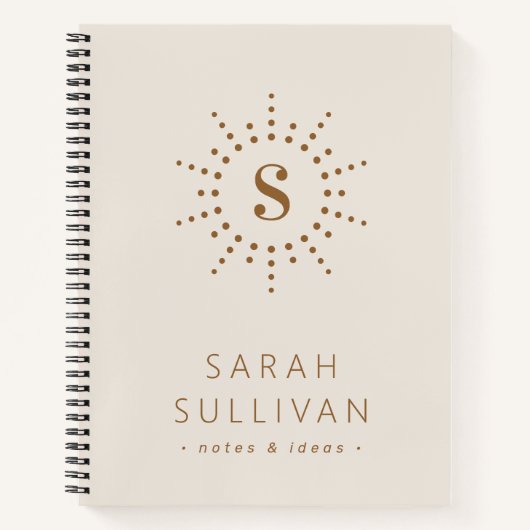 Monogram initiaal radiale zonnestraal neutraal ivo notitieboek (Voorkant)