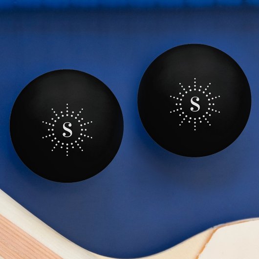 Monogram initiaal radiale zonnestraal zwart pingpongbal