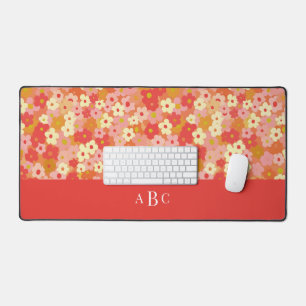 Monogram Initiaal Retro Bloem Roze Rood Warm Bureaumat