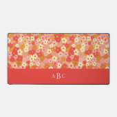Monogram Initiaal Retro Bloem Roze Rood Warm Bureaumat (Voorkant)