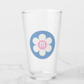 Monogram Initiaal Retro Daisy roze & blauw Glas (Achterkant)