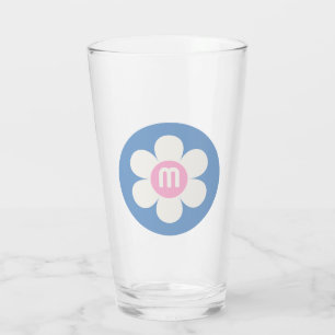 Monogram Initiaal Retro Daisy roze & blauw Glas