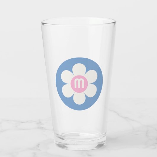 Monogram Initiaal Retro Daisy roze & blauw Glas (Achterkant)
