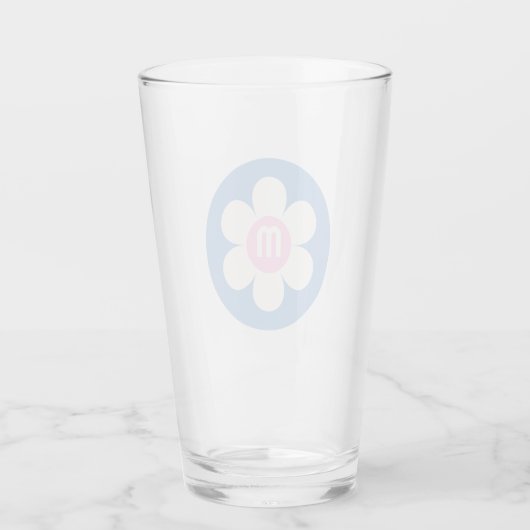 Monogram Initiaal Retro Madeliefje roze & blauw Glas (Voorkant)